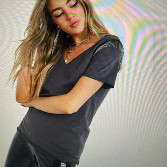 All Saints Tops - All Saints Grey t-shirt W/Metal Fringe Size Large